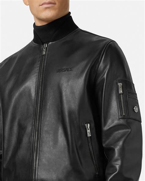 bomber uomo p e versace|Leather Bomber Jacket Black .